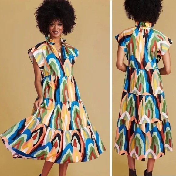 CROSBY by Mollie Burch Dresses & Skirts - Crosby by Mollie Burch Watts Tiered Midi Dress Size S Geode Abstract Cotton